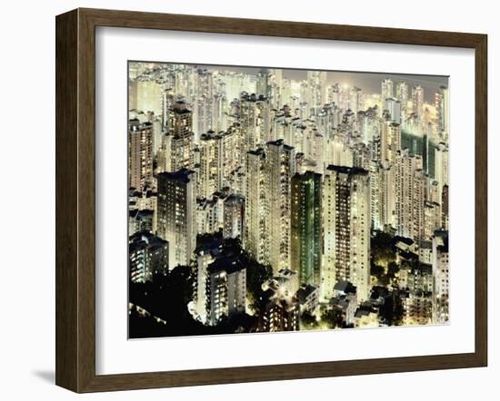 Hong Kong skyscrapers and apartment blocks at night-Martin Puddy-Framed Photographic Print