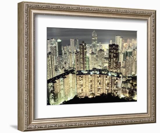 Hong Kong skyscrapers and apartment blocks at night-Martin Puddy-Framed Photographic Print