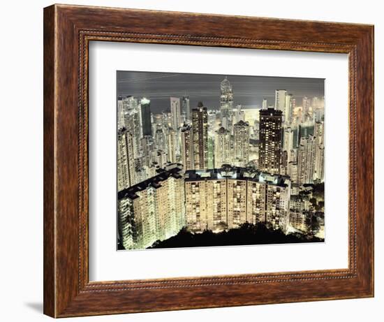 Hong Kong skyscrapers and apartment blocks at night-Martin Puddy-Framed Photographic Print