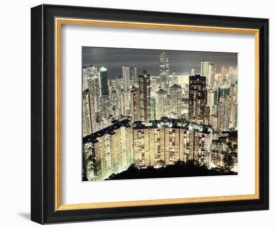 Hong Kong skyscrapers and apartment blocks at night-Martin Puddy-Framed Photographic Print