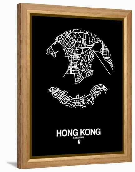 Hong Kong Street Map Black-NaxArt-Framed Stretched Canvas