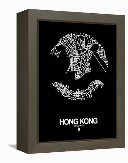 Hong Kong Street Map Black-NaxArt-Framed Stretched Canvas