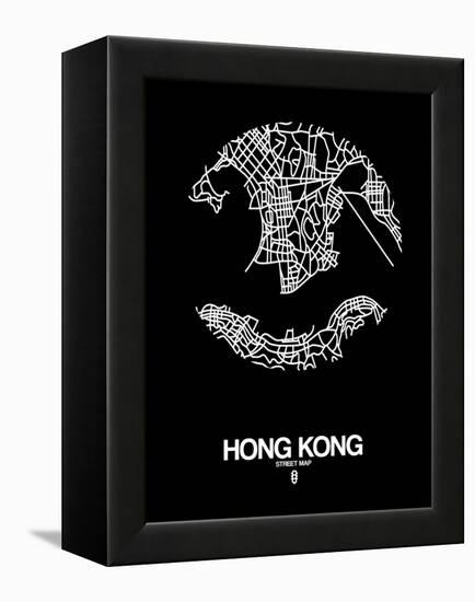 Hong Kong Street Map Black-NaxArt-Framed Stretched Canvas