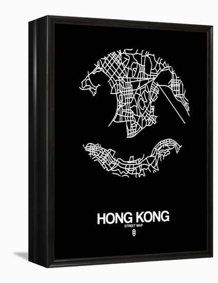 Hong Kong Street Map Black-NaxArt-Framed Stretched Canvas