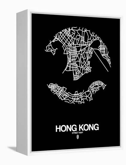 Hong Kong Street Map Black-NaxArt-Framed Stretched Canvas