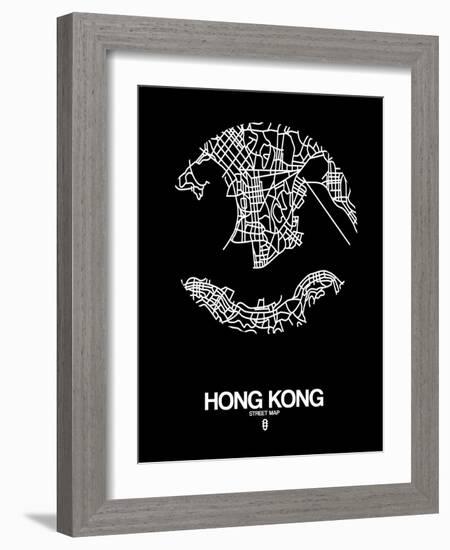 Hong Kong Street Map Black-NaxArt-Framed Art Print