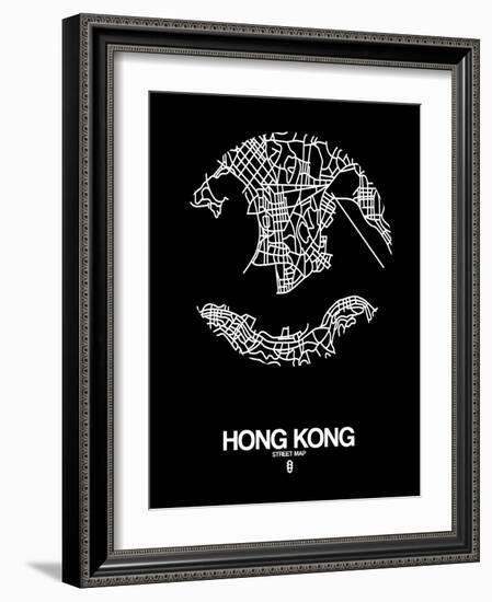 Hong Kong Street Map Black-NaxArt-Framed Art Print