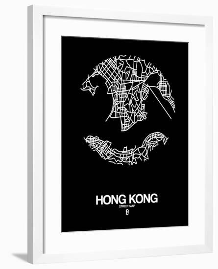 Hong Kong Street Map Black-NaxArt-Framed Art Print