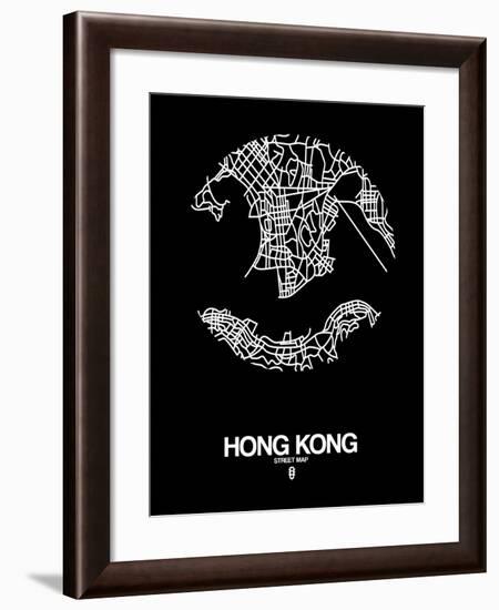 Hong Kong Street Map Black-NaxArt-Framed Art Print