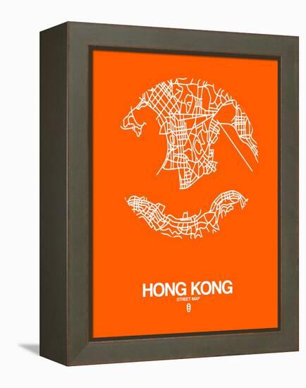 Hong Kong Street Map Orange-NaxArt-Framed Stretched Canvas