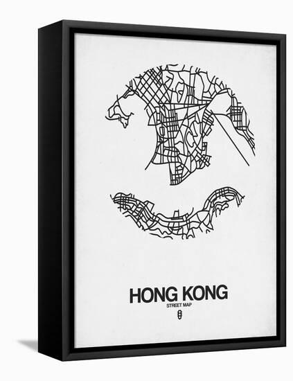 Hong Kong Street Map White-NaxArt-Framed Stretched Canvas