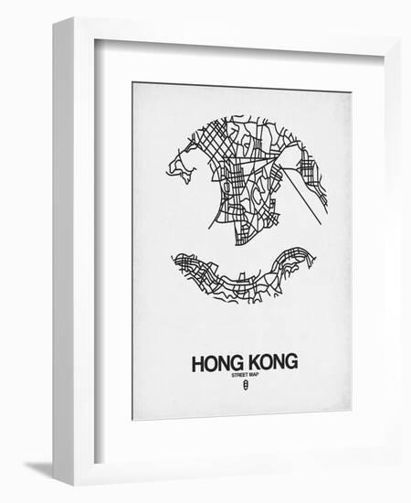 Hong Kong Street Map White-NaxArt-Framed Art Print