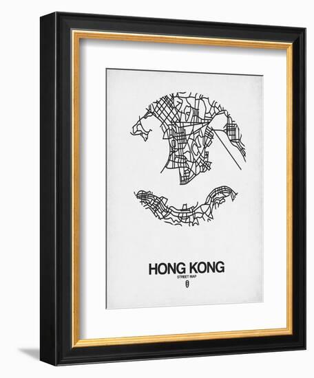 Hong Kong Street Map White-NaxArt-Framed Art Print