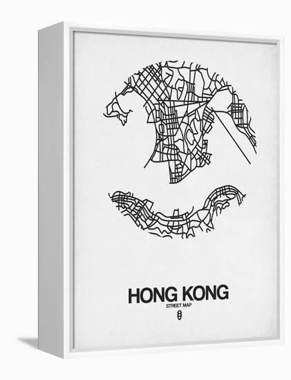 Hong Kong Street Map White-NaxArt-Framed Stretched Canvas