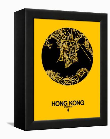 Hong Kong Street Map Yellow-NaxArt-Framed Stretched Canvas