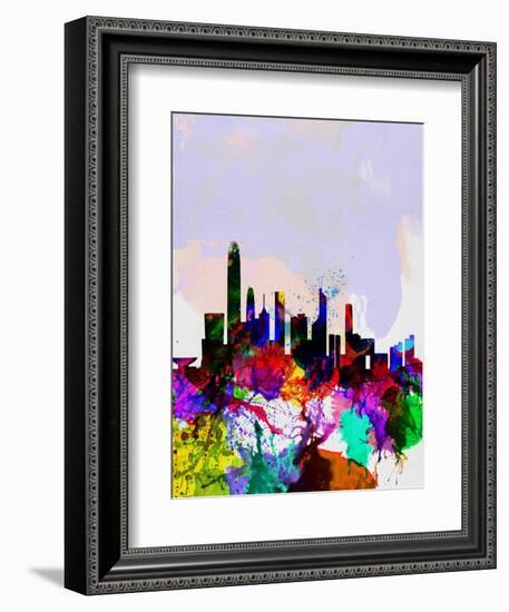 Hong Kong Watercolor Skyline-NaxArt-Framed Art Print