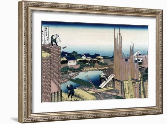 Honjo Tatekawa, the Timber Yard at Honjo-Katsushika Hokusai-Framed Art Print