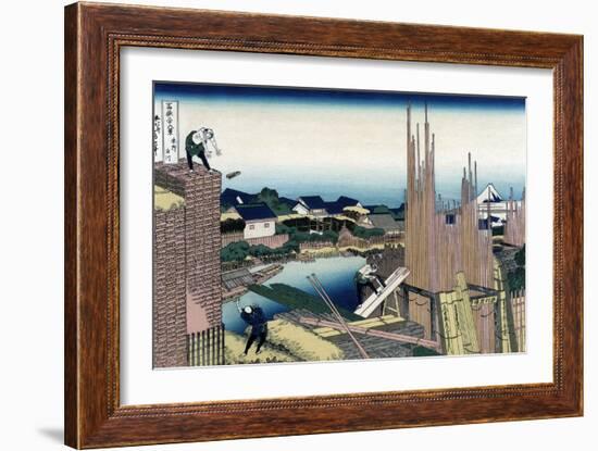 Honjo Tatekawa, the Timber Yard at Honjo-Katsushika Hokusai-Framed Art Print