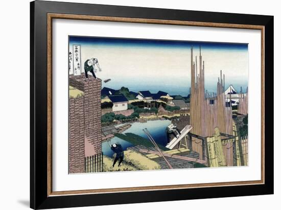 Honjo Tatekawa, the Timber Yard at Honjo-Katsushika Hokusai-Framed Art Print