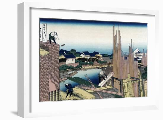 Honjo Tatekawa, the Timber Yard at Honjo-Katsushika Hokusai-Framed Art Print