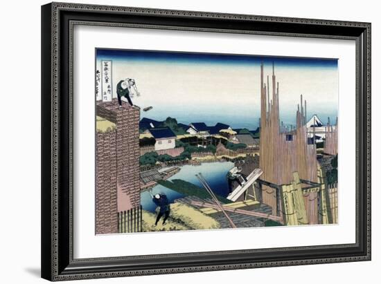 Honjo Tatekawa, the Timber Yard at Honjo-Katsushika Hokusai-Framed Art Print