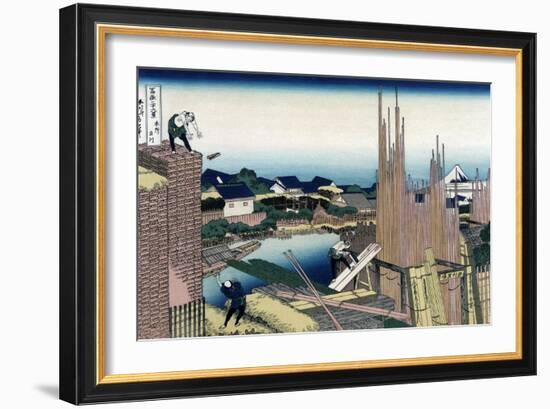 Honjo Tatekawa, the Timber Yard at Honjo-Katsushika Hokusai-Framed Art Print