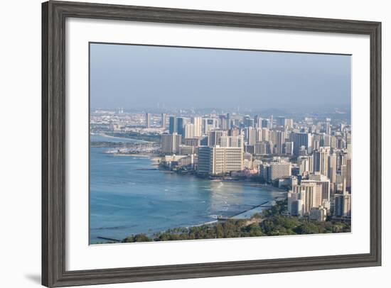 Honolulu from Atop Diamond Head State Monument (Leahi Crater)-Michael DeFreitas-Framed Photographic Print