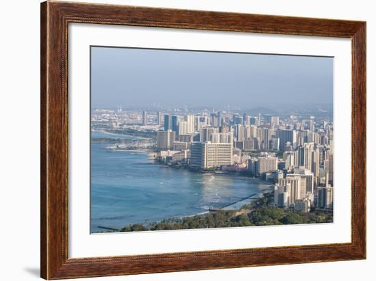 Honolulu from Atop Diamond Head State Monument (Leahi Crater)-Michael DeFreitas-Framed Photographic Print