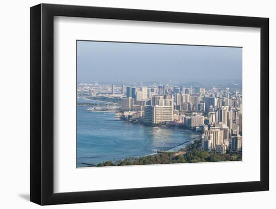 Honolulu from Atop Diamond Head State Monument (Leahi Crater)-Michael DeFreitas-Framed Photographic Print