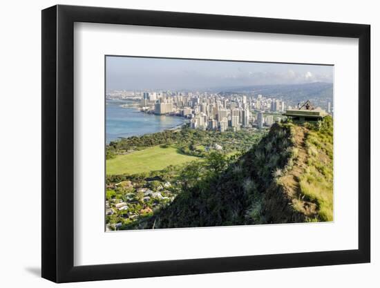 Honolulu from Atop Diamond Head State Monument (Leahi Crater)-Michael DeFreitas-Framed Photographic Print