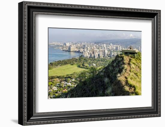 Honolulu from Atop Diamond Head State Monument (Leahi Crater)-Michael DeFreitas-Framed Photographic Print