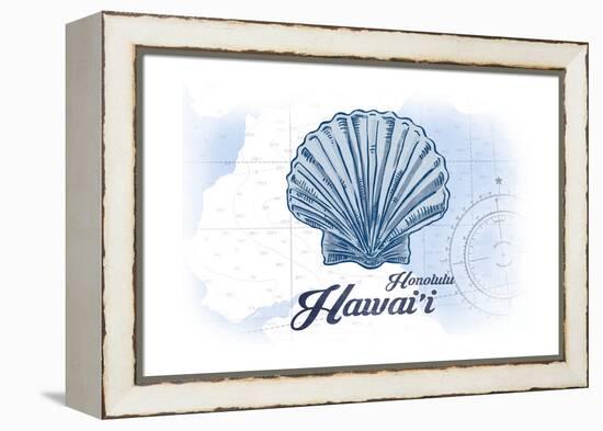 Honolulu, Hawaii - Scallop Shell - Blue - Coastal Icon-Lantern Press-Framed Stretched Canvas