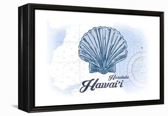 Honolulu, Hawaii - Scallop Shell - Blue - Coastal Icon-Lantern Press-Framed Stretched Canvas