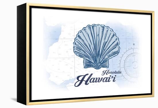 Honolulu, Hawaii - Scallop Shell - Blue - Coastal Icon-Lantern Press-Framed Stretched Canvas