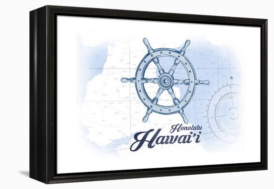 Honolulu, Hawaii - Ship Wheel - Blue - Coastal Icon-Lantern Press-Framed Stretched Canvas