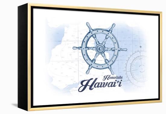 Honolulu, Hawaii - Ship Wheel - Blue - Coastal Icon-Lantern Press-Framed Stretched Canvas