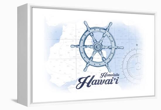 Honolulu, Hawaii - Ship Wheel - Blue - Coastal Icon-Lantern Press-Framed Stretched Canvas