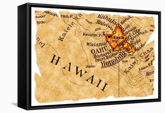 Honolulu Old Map-Pontuse-Framed Stretched Canvas