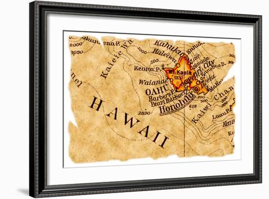 Honolulu Old Map-Pontuse-Framed Art Print