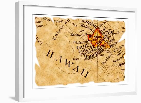 Honolulu Old Map-Pontuse-Framed Art Print