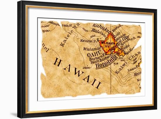 Honolulu Old Map-Pontuse-Framed Art Print