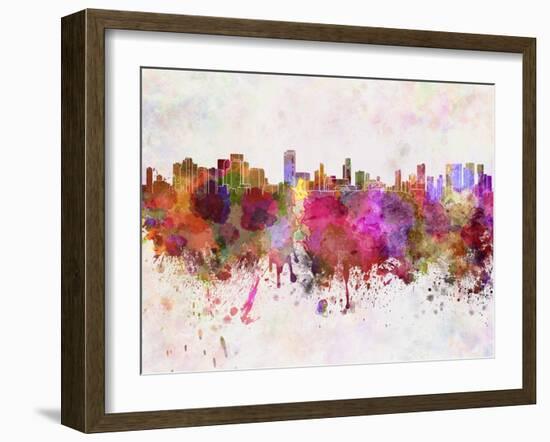 Honolulu Skyline in Watercolor Background-paulrommer-Framed Art Print