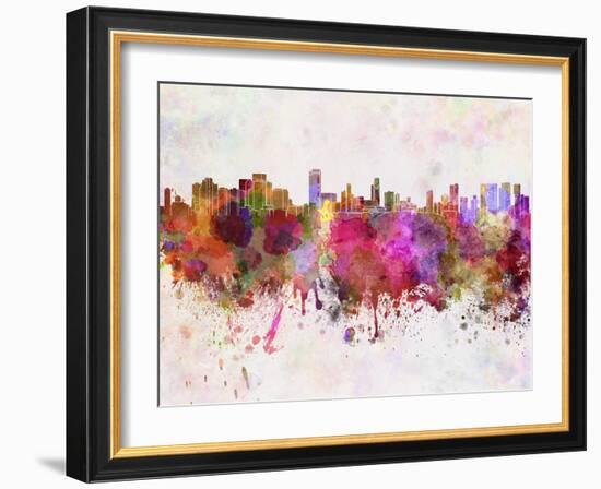 Honolulu Skyline in Watercolor Background-paulrommer-Framed Art Print