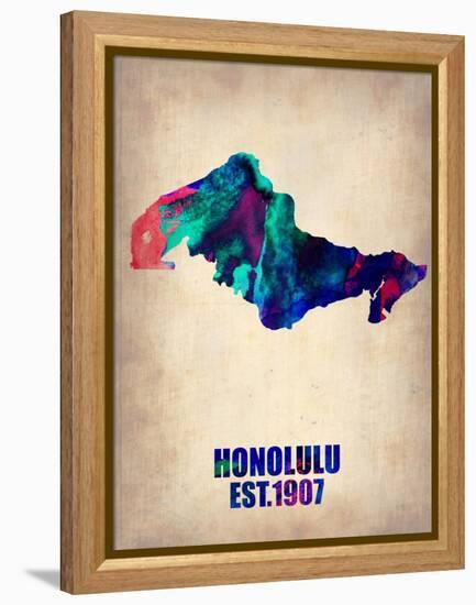 Honolulu Watercolor Map-NaxArt-Framed Stretched Canvas