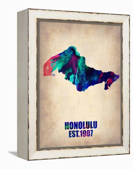 Honolulu Watercolor Map-NaxArt-Framed Stretched Canvas