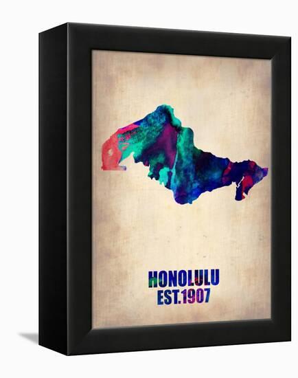 Honolulu Watercolor Map-NaxArt-Framed Stretched Canvas