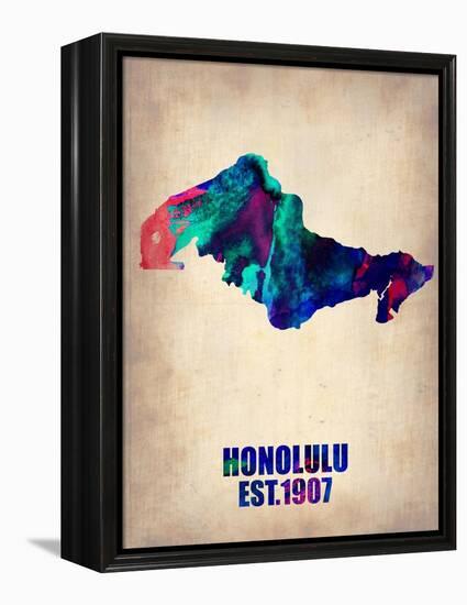 Honolulu Watercolor Map-NaxArt-Framed Stretched Canvas