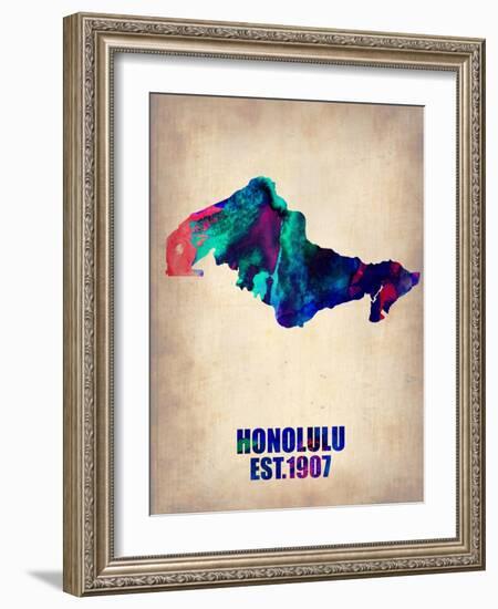 Honolulu Watercolor Map-NaxArt-Framed Art Print