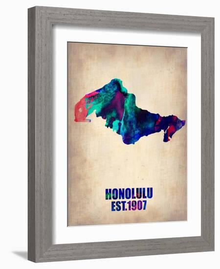 Honolulu Watercolor Map-NaxArt-Framed Art Print