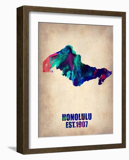 Honolulu Watercolor Map-NaxArt-Framed Art Print